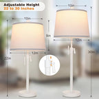 JUNNAI White Table Lamps Set of 2, 22" to 30" Adjustable Height Bedside Lamps for Living Room 3 Color Temperatures Tall Nightstand Modern Lamp for Bedroom Office End Table (Bulbs Included) - color: White Set of 2