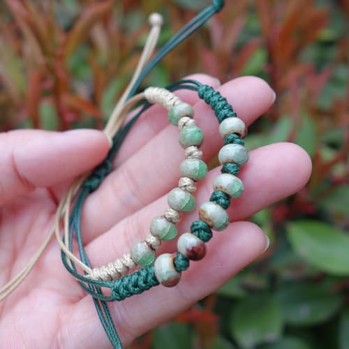 Handmade Green Boho Bracelets for Women, Bohemian Ceramic Beads Bracelets for Friends, Trendy Porcelain Stone Beaded Bracelets for Sisters - color: Earthy Green