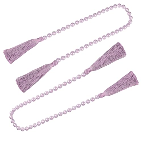 34 Inch Pearl Glass Bead Garland with Tassels - Elegant Boho Table Decor, Fringe Wall Hanging for Wedding, Party, Farmhouse Rustic Prayer Bead Home Decoration(2 Pack,Purple) - color: Purple, size: 2 Pack