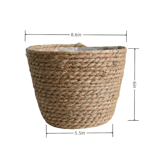 Seagrass Planter Basket Set With Plastic Lining Woven Storage Basket 7x6 In Indoor And Outdoor Plant Flowerpot Baskets Are Very Suitable For Flowerpot Covers. Natural Plant Containers (Large-size) - color: Large-size