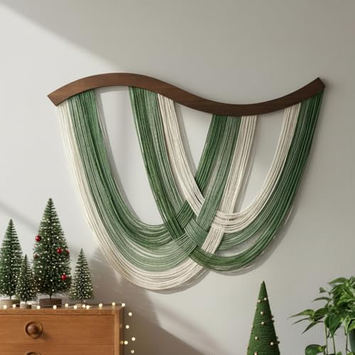 Mindsoft Green Macrame Wall Hanging Dip Dyed Yarn Wall Art, Modern Boho Decor Handmade Cotton Rope Tapestry for Bedroom, Living Room, Nursery, 31.5 x 23.6 Inch - color: Sage Green