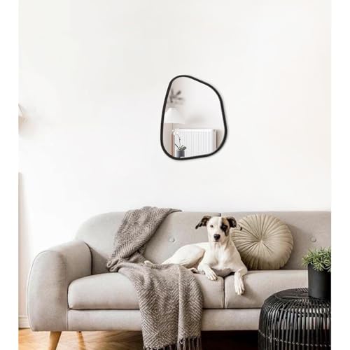 Asymmetrical Mirror for Wall Irregular Oval Wood Frame Modern Unique Wall Mirror Decorative Vanity Bathroom Living Room Bedroom Entryway Hallway Artistic Wavy Mirror Small 14"x10" - color: Dark, size: 14"L x 10"W