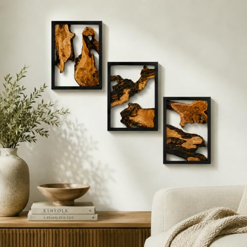 Brinxin Natural Cedar Wood Wall Art Decor - 16.5 x 12.5 Inch Rustic Carved Wooden Wall Art Decor Set of 3 - Live Edge Wood Slab Rustic Wall Sculpture - Wood Decorative Pieces - Wood Art Wall Decor Large