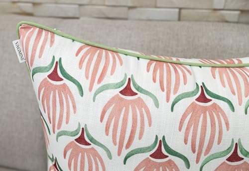 VAGMINE Art Deco Stylized Floral 20x20 Inch Throw Pillow Cover - Blush Sage Pink Green Bloom Print on Textured Polyester - Cushion Case for Couch Sofa - Persian Tulip - color: Persian Tulip, size: 20" x 20" (Pack of 1)