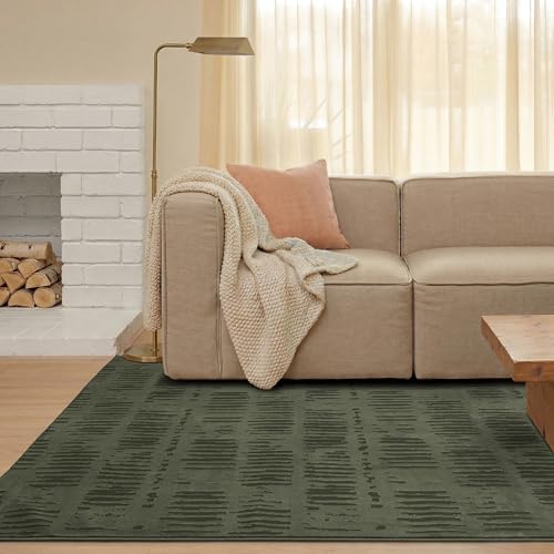 Revival Rugs Shell 5'x8' Area Rugs for Living Room Bedroom Dining Room - Washable, 100% Recycled, Oeko-TEX Certified, Modern, Medium Pile, Green - color: Green, size: 5'3" x 7'10" (Rectangular)