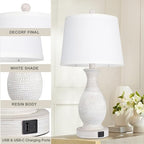 PARTPHONER Table Lamps Set of 2, Bedside Touch Lamp with USB C+A Charging Ports, Side Table Lamp with White Fabric Shade (LED Bulbs Included) - size: (No Color) 22.6" Touch Lamp