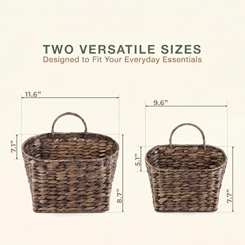 Set of 2 Black Wicker Hanging Baskets for Front Door, Mail, Flowers & Organizing - color: Black Water Hyacinth