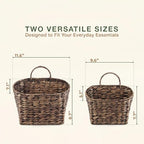Set of 2 Black Wicker Hanging Baskets for Front Door, Mail, Flowers & Organizing - color: Black Water Hyacinth