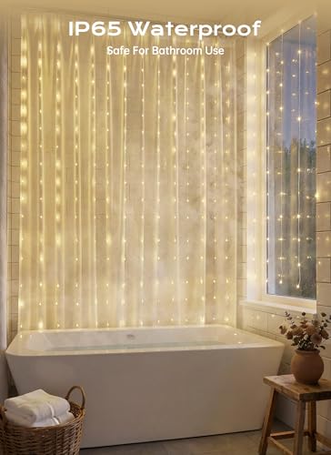 Brightown 180 LED Shower Curtain Lights, 70 Inch Warm White IP65 Waterproof Fairy Lights Battery Operated String Lights, 8 Modes Waterproof Christmas Lights for Indoor Outdoor Decor(No Curtain) - color: Warm White, size: 1 Pack-180 LED-Battery Powered