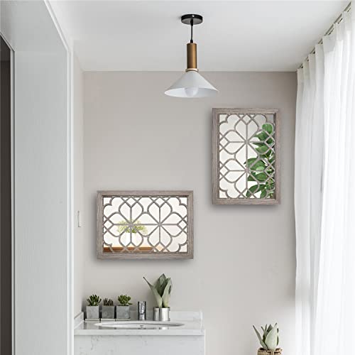Wocred Set of 2 Rectangular Wall Mirror,Gorgeous Rustic Farmhouse Accent Mirror,Barn Wood Color Entry Mirror for Bathroom Renovation,Bedrooms,Living Rooms and More(11”x15”) - color: Barn Wood Square, size: 11x15 inch - 2 PCS