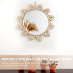 PRETYZOOM Bohemian Style Round Hanging Mirror Woven Cotton Rope Elegant Wall Decor for Bedroom Bathroom Living Unique Handmade Design for Rustic and
