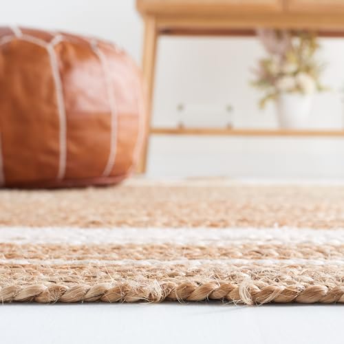 SAFAVIEH Natural Fiber Collection Area Rug - 7' Round, Natural & Ivory, Handmade Jute, Ideal for Living Room, Bedroom, Dining Space (NF812A) - size: 7' (Round)