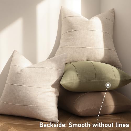 ZWJD 12x20 Pillow Covers Set of 2 Decorative Linen Solid Handcrafted Striped Throw Pillows for Bed Soft Modern Farmhouse Neutral Pillowcase for Couch Bedroom Living Room Home Decor(Natural Beige) - color: Natural Beige, size: 20" x 12" (Pack of 2)
