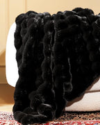 Ultra Soft Cozy Faux Fur Throw Blanket, Fuzzy Plush Thick Bubble Blanket, Oversize Luxury Fluffy Blanket for Couch, Bed, and Living Room, 60x80 Inches, Black - color: Black, size: Twin