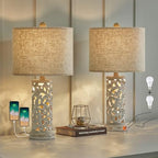 OYEARS Bedside Table Lamps Set of 2 with USB & Night Light, 22'' Dimmable Touch Lamps for Nightstand, Farmhouse Lamps for Bedroom Living Room Home Offce (Bulb Included) - color: Rustic Grey
