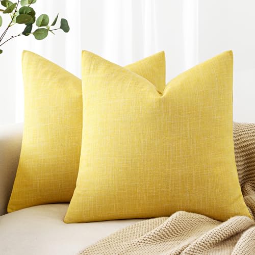 MIULEE Pack of 2 Decorative Linen Burlap Textured Pillow Covers Farmhouse Boho Accent Pillowcases Spring Home Decor for Couch Sofa Bedroom Living Room 18x18 Inch Yellow - color: Yellow, size: 18" x 18" (Pack of 2)