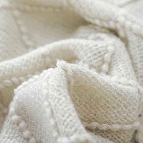 BOURINA Beige Throw Blanket 50x60 Inches Throw Textured Solid Soft Sofa Couch Decorative Knit Blanket - color: Beige, size: 50"x60"