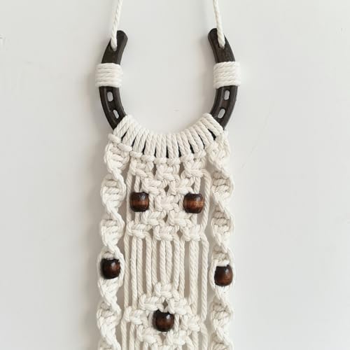 Moosira Equestrian Macrame Wall Hanging, Horseshoes Macrame Wall Hanging, Macrame Horseshoes, Equestrian Wall Art, Boho Western Decor, Boho Wall Decor Tapestry, Unique Horse Lover Gift for Cowgirl Room, Nursery, Farmhouse (Dark Brown Bead) - color: Dark B