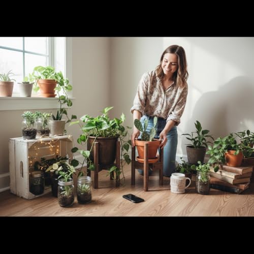 Adjustable Plant Stand, Antique Brush Brown (Pot & Plant Not Included) | Solid Acacia Wood, Mid-Century Modern, Stainless Steel Screws, Fit 8-12" Pot - color: Antique Brush Brown