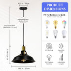 1-Pack Pendant Light Fixtures, Industrial Hanging Light with Metal Shade, Farmhouse Pendant Lighting for Kitchen Island, Hallway, Dining Room, Black & Gold - color: Metal Shade 1-Light (Black and Gold)