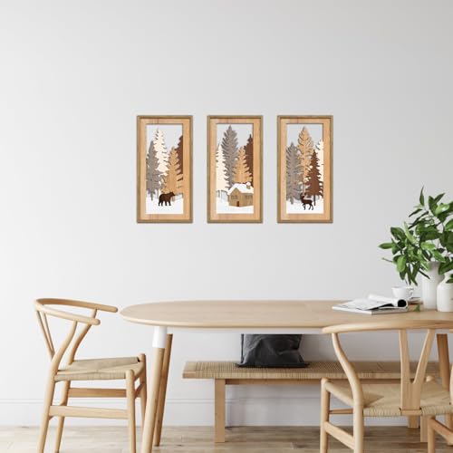 KAIRNE Winter Wooden Wall Art Set, 3pcs 8X16 Vintage Wood Wall Decor,Rustic Farmhouse Framed Wall Sculptures,Pine Deer Bear Wooden Hanging Decor for Living Room Bedroom Kitchen Office Decoration - color: Winter, size: 8"L x 16"W