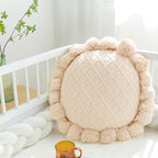 Acrylic Knitted Round Throw Pillow Knitting Bohemian Circular Cushion Pillow with Knit Handmade Pompoms Decorative Lotus Pink, Diameter 18inches - color: Lotus Pink