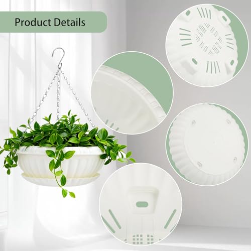 summer flower 3 Pack Large Hanging Planters 12.59in Plastic Plant Pots with Drainage Holes & Trays for Indoor Outdoor Garden Wall Window Decor (White) - color: White-xpots