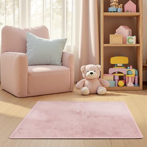 jinchan Solid Plush Area Rug 2x3 Performance Shaggy Washable Rug Indoor Entryway Doormat Soft Modern Faux Wool Cozy Non Slip Carpet for Living Room Kid Room Bedroom Nursery Pink - color: Solid Pink, size: 2' x 3' (Rectangular)