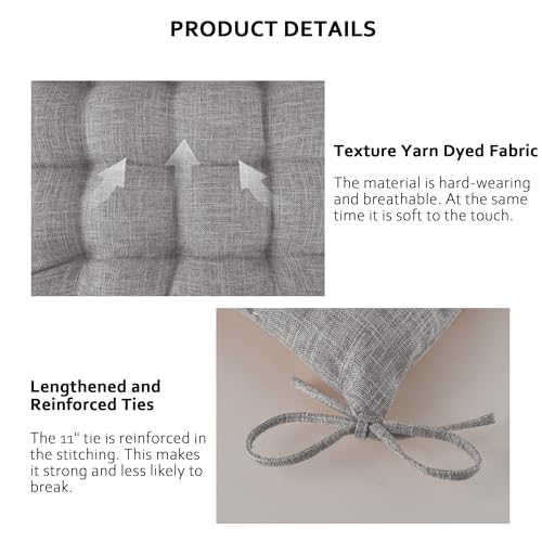 ELFJOY 4 Pack Chair Cushions for Dining Chairs Chair Pads Cushion for Kitchen Office Tufted Textured Square Seat Cushion with Ties (16" Light Grey) - color: Light Grey
