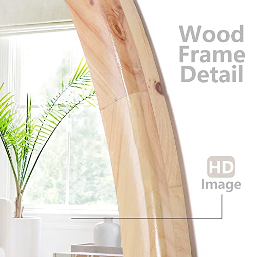 Round Wood Mirror,24 inch Circle Wooden Natural Large Farmhouse Vanity Boho Decor Wall Mirror for Bathroom Bedroom Living Room Hallway - size: 24"L x 24"W
