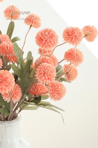 Floroom 5pcs Coral Pink Faux Silk Mums Artificial Flowers, Bulk Fake Small Mini Chrysanthemums with Stems for DIY Wedding Centerpieces Floral Arrangements Vase Fillers Home Decorations - color: Coral Pink, size: 5pcs