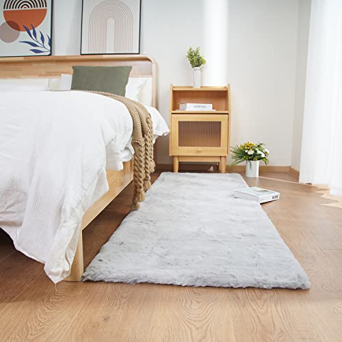 Ghouse Ultra Soft Faux Rabbit Fur Rug, Machine Washable Area Rugs for Bedroom Fluffy Rugs for Living Room, No-Shedding Carpet Sheepskin Runner Rugs Grey 2 x 8 Feet - color: Grey, size: 2' x 8' (Rectangular)