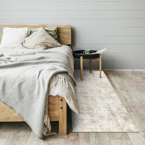 Capslpad 2x6 Beige Abstract Hallway Runner, Ultra Soft Fabric Washable Runner Rug, Non-Slip Rubber Backing, Stain Resistant Low Pile Runners for Hallways, Kitchen, Entryway, Bedroom, Laundry - color: Beige, size: 2' x 6' (Runner)