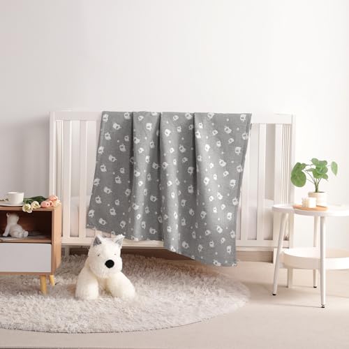 NTBAY 3 Layer Oversized Muslin Cotton Toddler Blanket, Jacquard Reversible Nursery Bed Blanket, Super Soft and Thermal for All Seasons, Baby Gift, 45"x60", Dark Grey Elephant - color: Dark Grey Elephant, size: 45x60 Inch (Pack of 1)