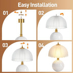PARTPHONER Mushroom Table Lamp, Ceramic Bedside Lamp with Glass Shade, 3-Way Lighting (2700K-5000K) Rocker Switch, Small Nightstand Lamp for Bedroom, Living Room, Office, White - color: White