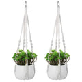 White Macrame Plant Hanger Set, 2 Pack Boho Hanging Plant Holder, Plants Hanger for Indoor Outdoor Home Decoration, 21 Inchs Braided Cotton Hanging Planters for Indoor Plants, No Tassels