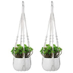 White Macrame Plant Hanger Set, 2 Pack Boho Hanging Plant Holder, Plants Hanger for Indoor Outdoor Home Decoration, 21 Inchs Braided Cotton Hanging Planters for Indoor Plants, No Tassels