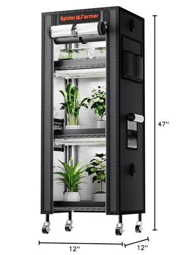 Spider Farmer 2026 Plant Stand with Grow Light, 4-Tier Rack 6Pcs 12" Full Spectrum 5000K LED Grow Lamps and Tent Cover Height Adjustable Small Greenhouse for Seedling Plant Indoor 16Lx12Dx47H (Update) - size: S-16x12x47in