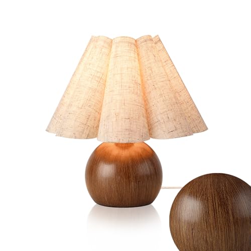 Farmhouse Cute Small Table Lamp, Wood Grain Vintage Table Lamps for Bedroom Nightstand, Cute Mini Bedside Small Table Lamps for Small Spaces with Scalloped Shade for Kitchen Counter, Bookshelf - color: Wood, size: On/Off Switch
