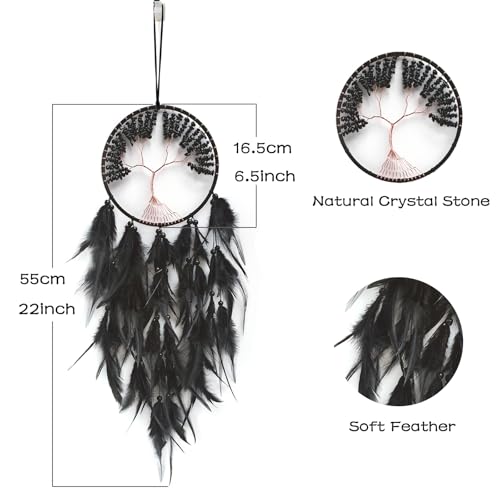 Black Dream Catcher with Tree of Life | Handmade, Wall Decor, Wall Hanging Ornament, Bedroom Living Room Home Decor