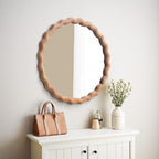 sawsile Circle Wood Mirrors for Wall, 36" Large Irregular Wavy Wood Modern Boho Vanity Farmhouse Mirrors for Bedroom Living Room Entryway Hallway Fireplace - size: 36"L x 36"W