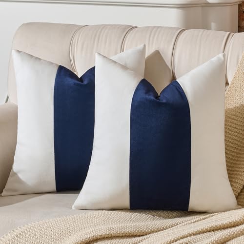 AmHoo Pack of 2 Velvet Panel Cotton Pillow Covers Decorative Pillowcase Cushion for Couch Sofa Bedroom 18 x 18-Inch Navy Blue - color: Navy Blue, size: 18" x 18" (Pack of 2)