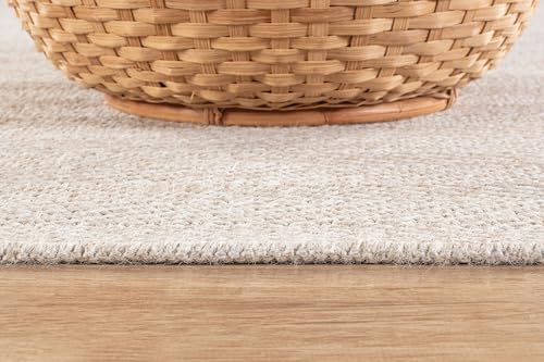CAMILSON Easy Jute Round Rug 4ft Indoor Outdoor Off-White Color Fiber Area Rugs for Living Room and Patio Rug Herringbone Boho Woven Design Easy-Cleaning Washable Outside Carpet Alfombras (4 Round) - color: Herringbone/Bone, size: 4' (Round)