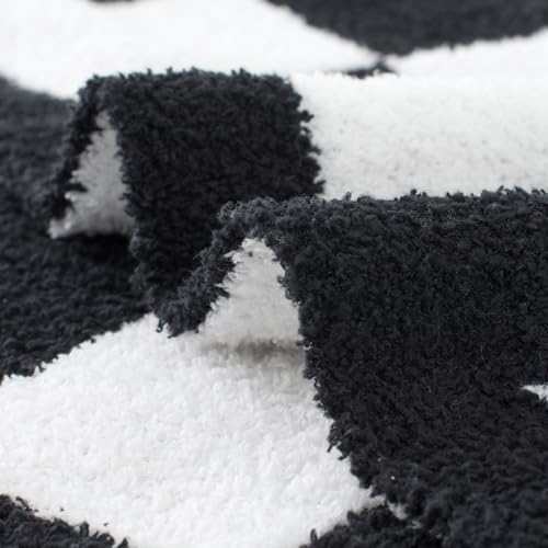 Carriediosa Checkered Throw Blanket 90" X 90" Queen, 400GSM Ultra Soft Microfiber Fuzzy Fluffy Reversible Cute Preppy Knitted Blankets Cozy Plush Fall Throws for Couch, Bed, Sofa, Black - color: Check - Black, size: 90" X 90"