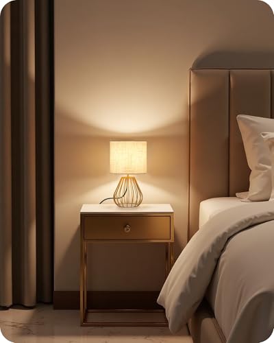 Gold Table Lamps Set of 2, Small Bedside Lamps Set of 2, 2700K LED Bulb Included, Gold Metal Base & Beige Linen Lampshade, Modern Nightstand Lamps for Bedroom, Living Room DE06TLP205 - color: 2Pack Beige + Gold