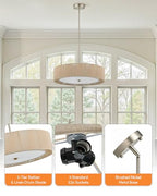 VONLUCE 20" Boho Rattan Chandelier, 4-Light Drum Chandelier with 2-Tier Woven Lampshade, Rattan Ceiling Light for Dining Room Bedroom Living Room with E26 Sockets, Nickel Finish, ETL Certified - color: Nickel, size: 20inch