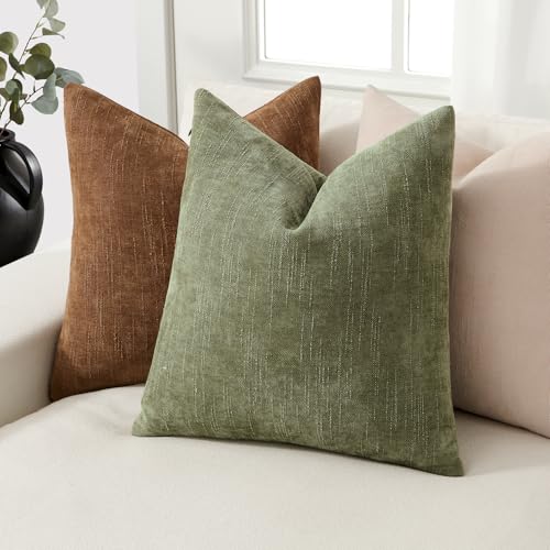 Set of 2 Textured Throw Pillow Covers Decorative Soft Accent Square Chenille Pillowcases Neutral Farmhouse Cushions Modern Home Decor for Couch Sofa Bedroom Living Room 18x18 Inch, Sage Geen - color: Sage Geen, size: 18" x 18" (Pack of 2)