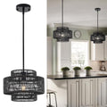 12.4” Black Boho Rattan Chandelier Light Fixture, 1-Light Hand Woven Pendant Light Fixture Farmhouse Rustic Hanging Lamp for Kitchen Island Bedroom, Dining Room, Living Room, Entryway, Foyer - color: Black, size: 12.4" 1-Light