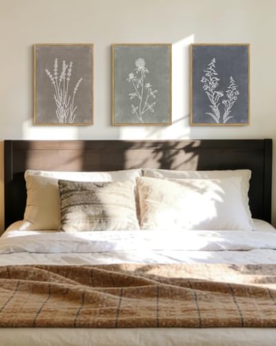 Drsoum Vintage Boho Flower Wall Art Framed Retro Botanical Floral Wall Prints Wildflower Neutral Rustic Bohemain Artwork Bedroom Ready to Hang 11x14in Natural Framed - color: Green Tree, size: 14L" x 11W", Natural Framed