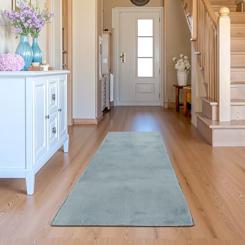 jinchan Solid Plush Runner Rug 2x5 Performance Shaggy Washable Hallway Rug Soft Modern Faux Wool Cozy Non Slip Carpet for Bedroom Laundry Room Living Room Kids Nursery Slate Blue - color: Solid Slate Blue, size: 2' x 5' (Runner)